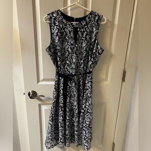 Danny & Nicole Elegant Black and White Floral Midi Dress
